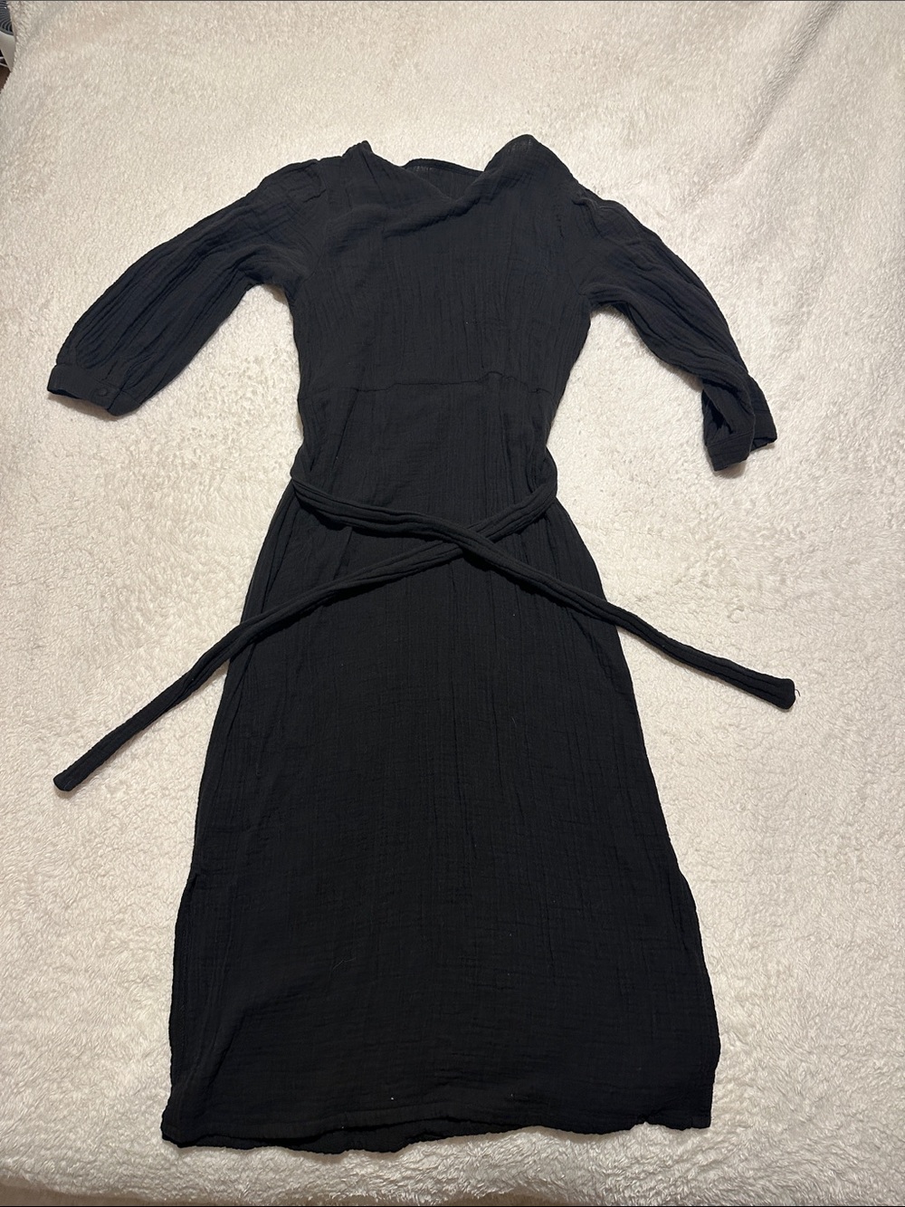 Zara Black Midi Dress with Tie Waist